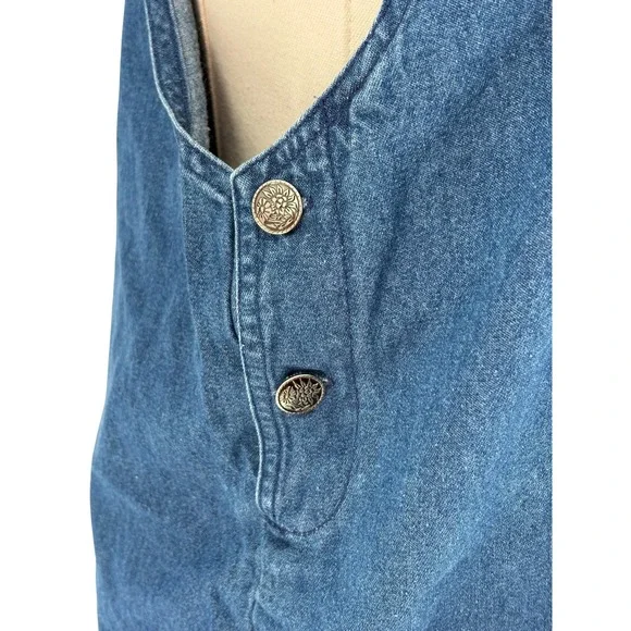 Vintage Premier International Denim Jumper Dress Blue Embroidered Cotton S